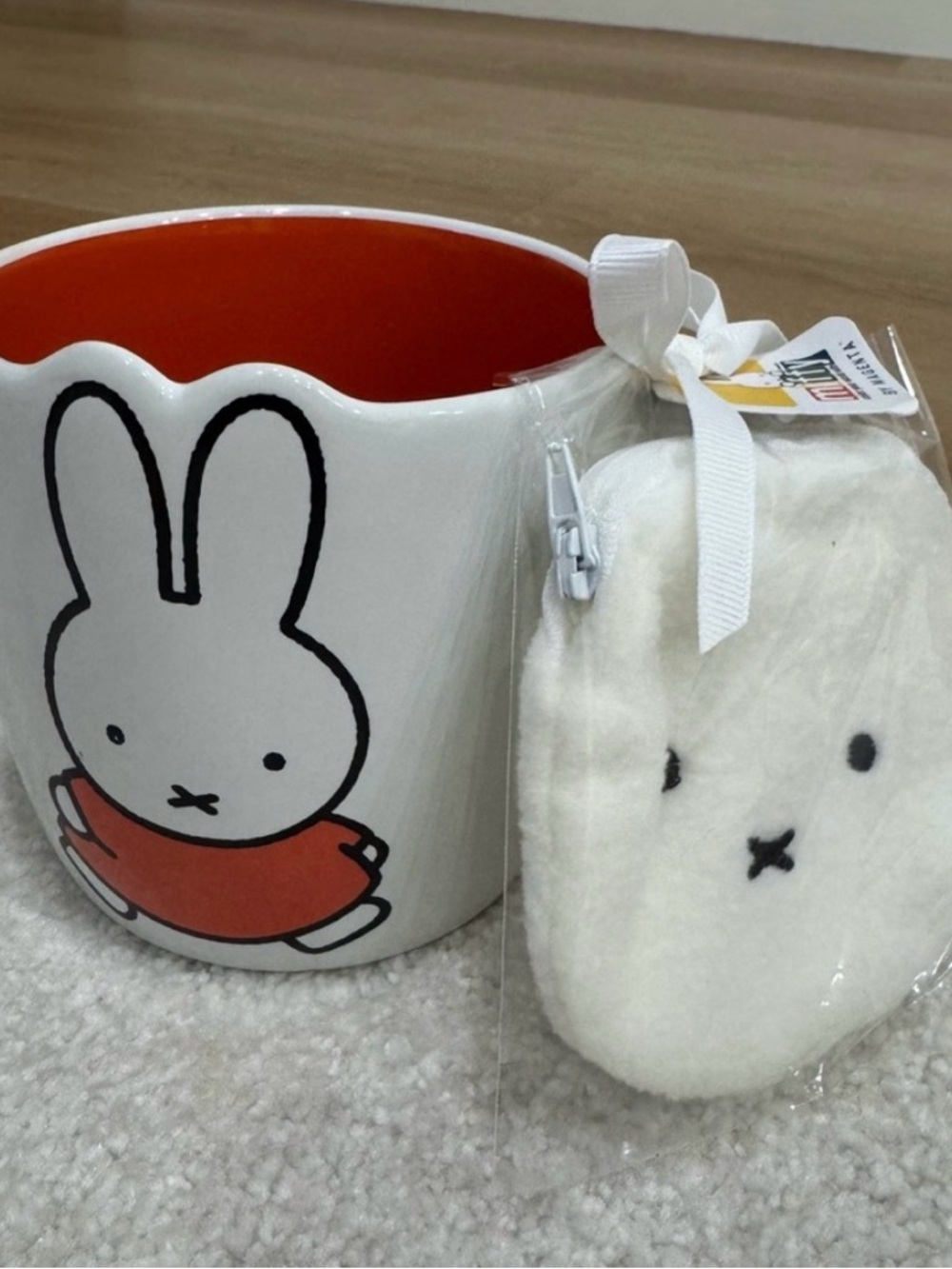 NWOT ! White Ceramic Mug with Orange Interior and Plush MIFFY Pouch